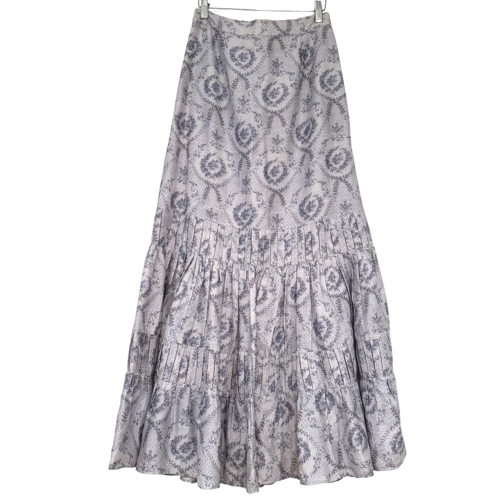 LoveShackFancy Blue Floral Toile Tiered Maxi Skirt Pockets Boho Cottagecore S - Picture 2 of 6